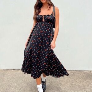 Princess Polly Black Floral Midi Dress